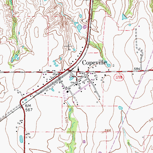 Topographic Map of Copeville, TX