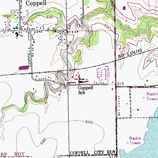 Topographic Map of Coppell School, TX