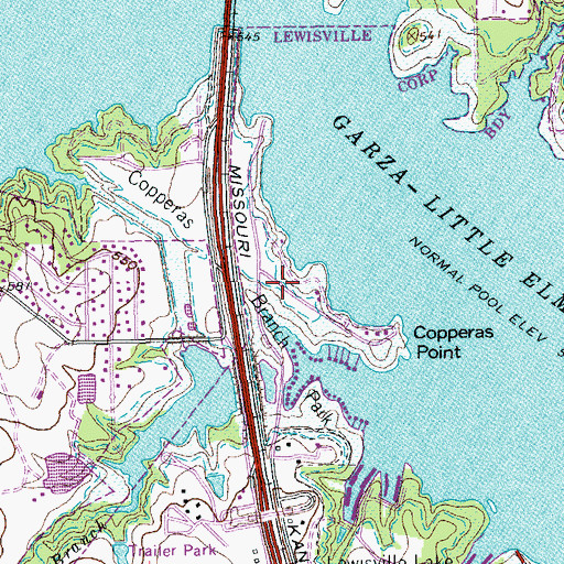 Topographic Map of Copperas Branch Park, TX