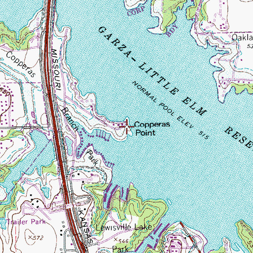 Topographic Map of Copperas Point, TX