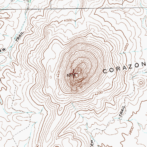 Topographic Map of Corazones Peaks, TX