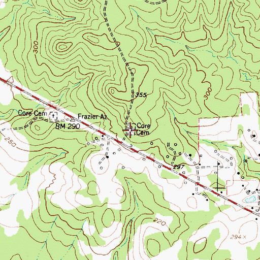 Topographic Map of Core Cemetery, TX