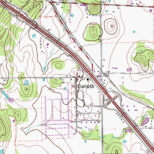 Topographic Map of Corinth, TX