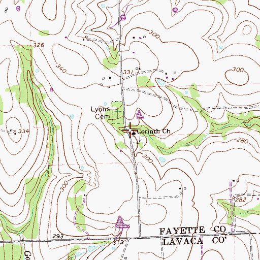 Topographic Map of Corinth Church, TX