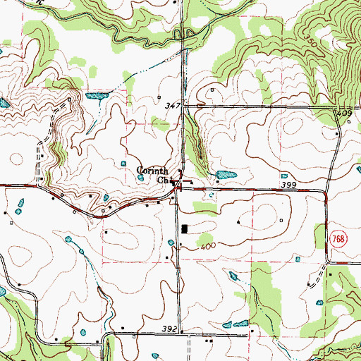 Topographic Map of Corinth Church, TX