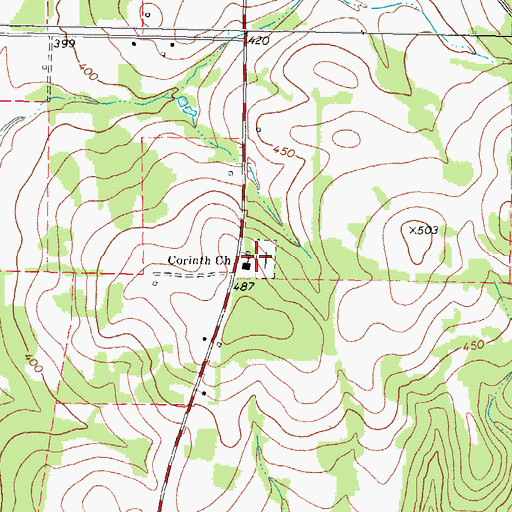 Topographic Map of Corinth Church, TX
