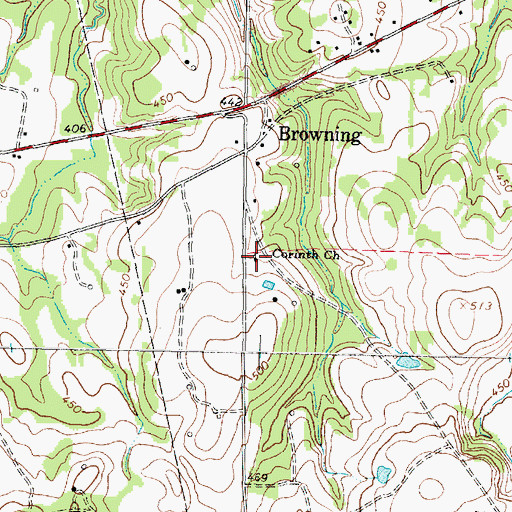 Topographic Map of Corinth Church, TX