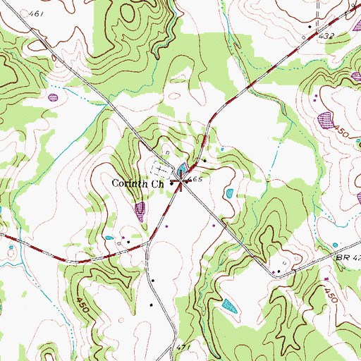 Topographic Map of Corinth Church, TX