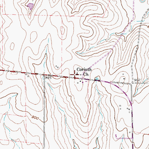 Topographic Map of Corinth Church, TX