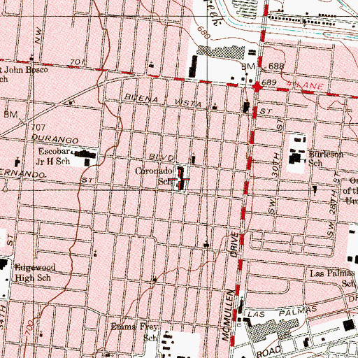 Topographic Map of Coronado School, TX