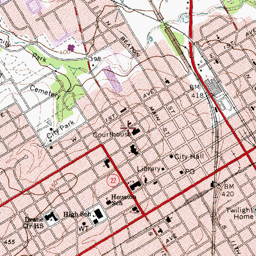 Topographic Map of Corsicana, TX