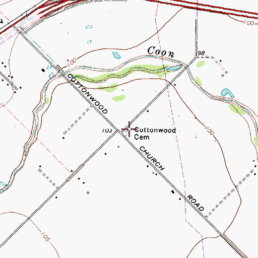 Topographic Map of Cottonwood Cemetery, TX