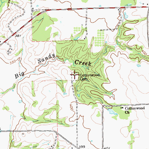 Topographic Map of Cottonwood Cemetery, TX