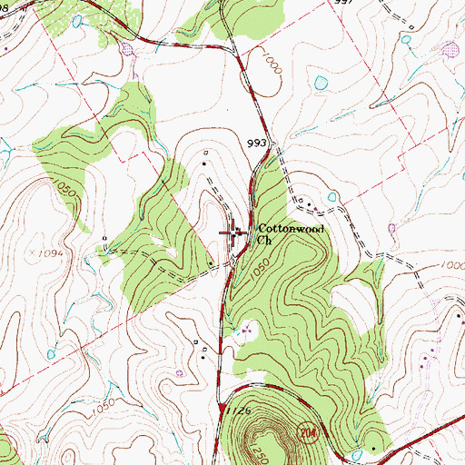Topographic Map of Cottonwood Church, TX