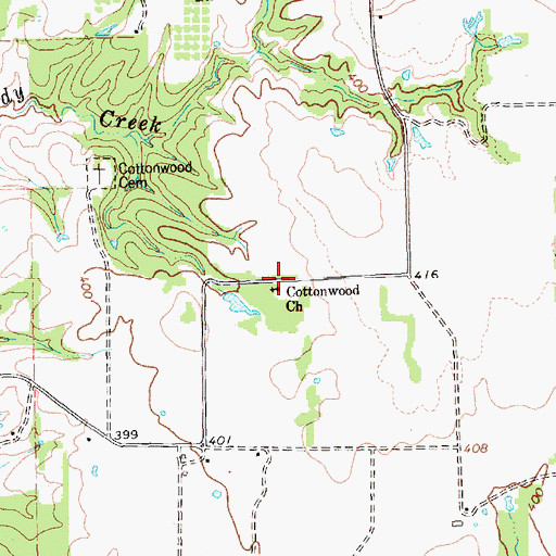 Topographic Map of Cottonwood Church, TX