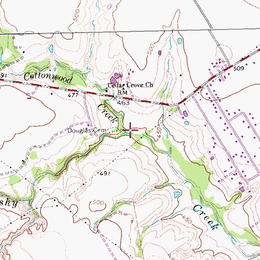 Topographic Map of Cottonwood Creek, TX