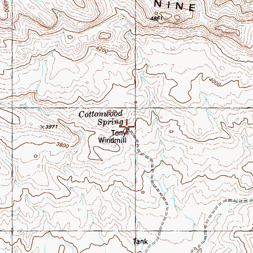 Topographic Map of Cottonwood Spring, TX