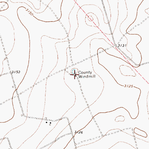 Topographic Map of County Windmill, TX