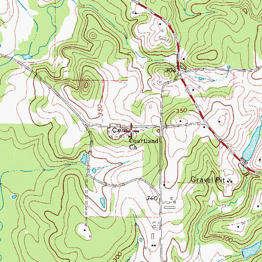 Topographic Map of Courtland Church, TX