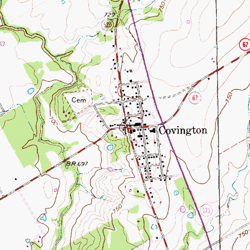 Topographic Map of Covington, TX