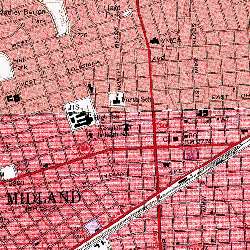 Topographic Map of Cowden Junior High School (historical), TX