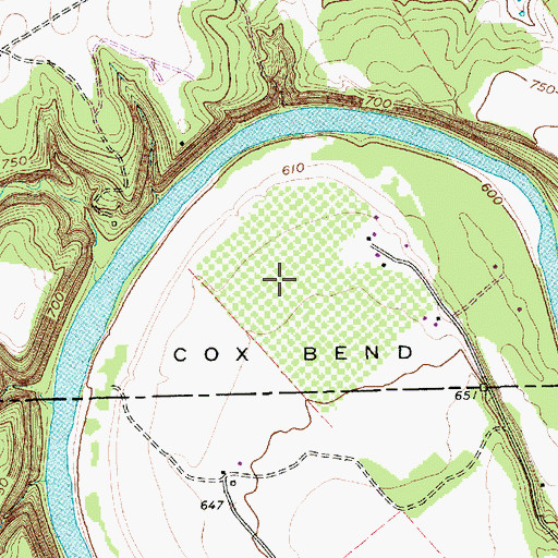 Topographic Map of Cox Bend, TX