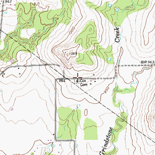 Topographic Map of Cox Cemetery, TX
