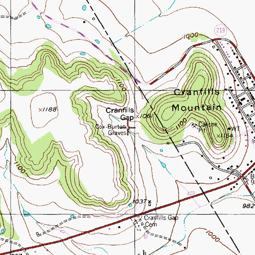 Topographic Map of Cox-Burton Graves, TX
