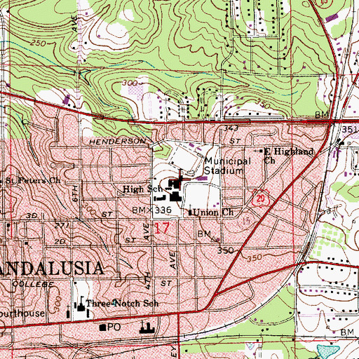 Topographic Map of Andalusia High School, AL