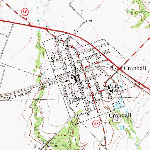 Topographic Map of Crandall, TX
