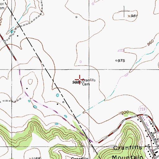 Topographic Map of Cranfills Cemetery, TX