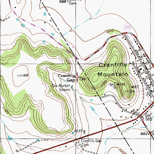 Topographic Map of Cranfills Gap, TX