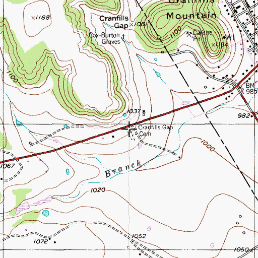 Topographic Map of Cranfills Gap Cemetery, TX