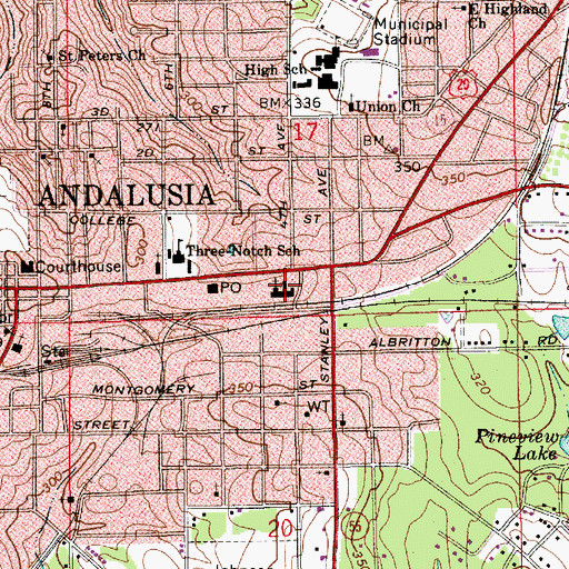 Topographic Map of Andalusia Missionary Baptist Church, AL