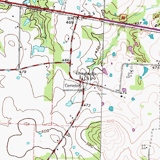 Topographic Map of Creagleville Church, TX