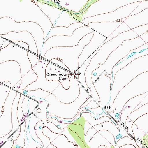 Topographic Map of Creedmoor Cemetery, TX