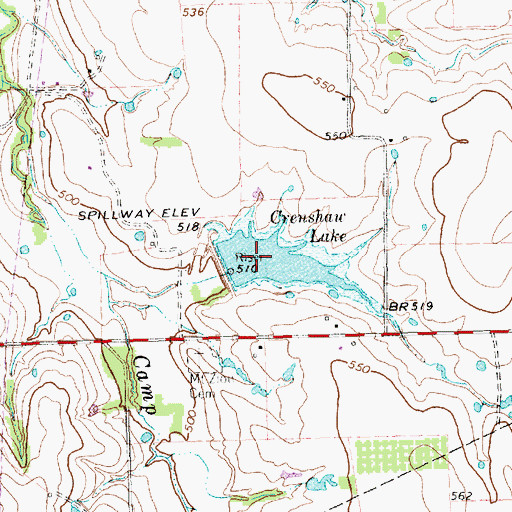 Topographic Map of Crenshaw Lake, TX