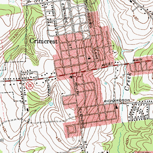 Topographic Map of Crimcrest, TX