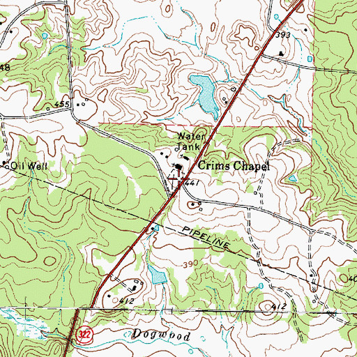 Topographic Map of Crims Chapel, TX