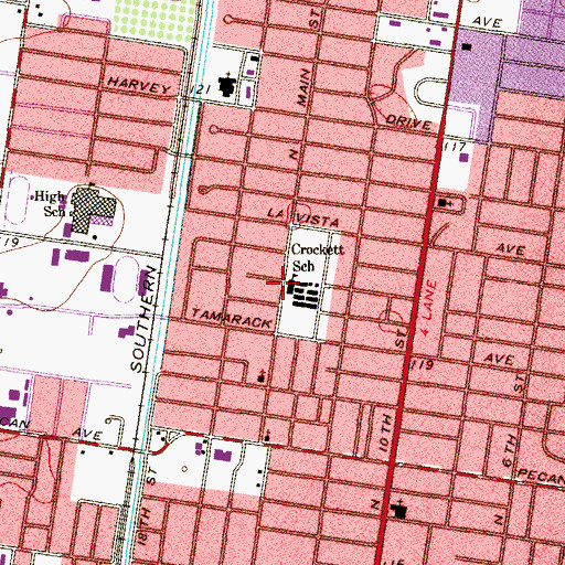 Topographic Map of Crockett School, TX