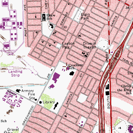 Topographic Map of Crockett School, TX