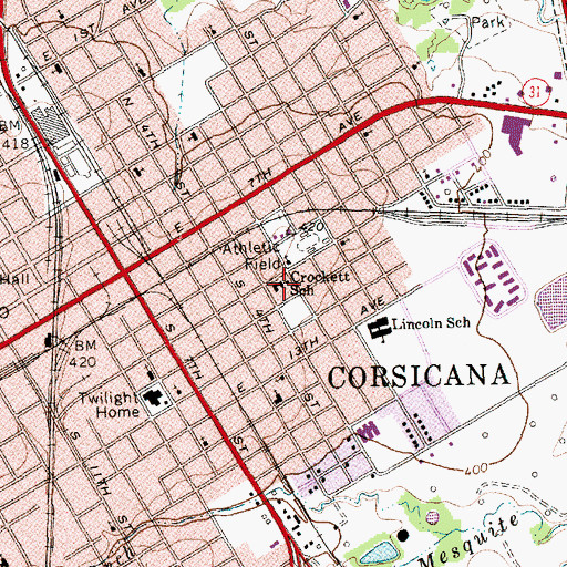Topographic Map of Crockett School, TX