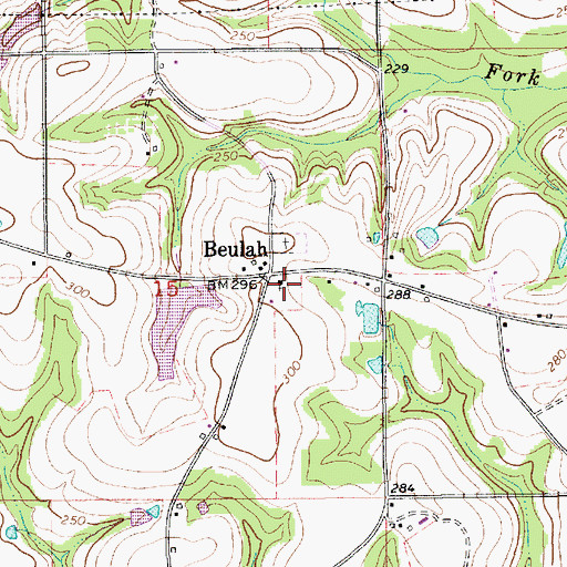 Topographic Map of Beulah Church, AL