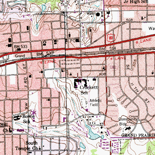 Topographic Map of Crockett School, TX