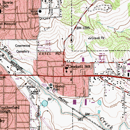 Topographic Map of Crockett School, TX