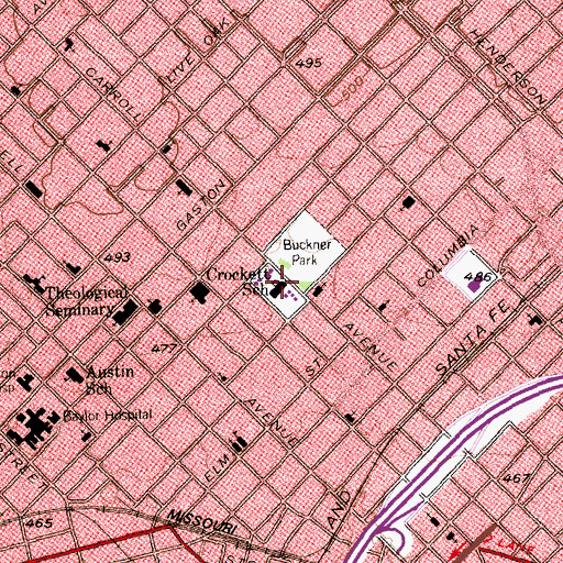 Topographic Map of Crockett School, TX