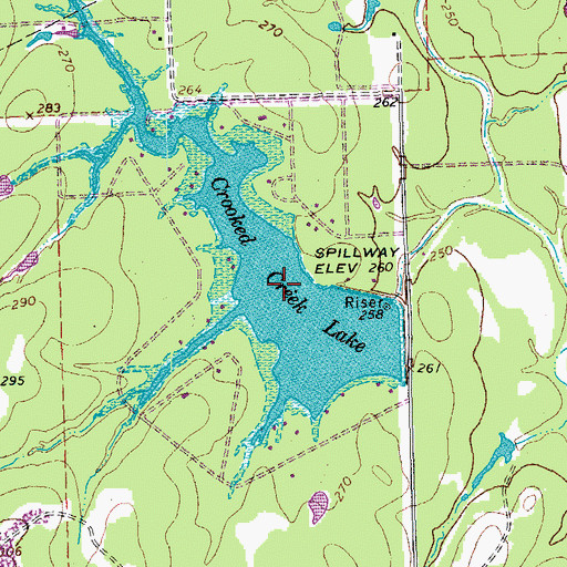 Topographic Map of Crooked Creek Lake, TX