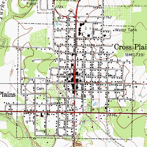 Topographic Map of Cross Plains, TX