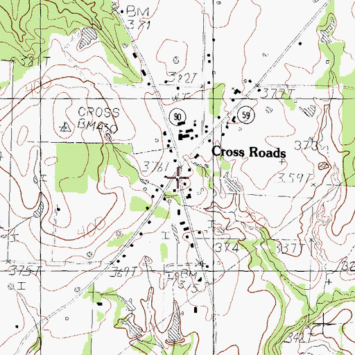 Topographic Map of Cross Roads, TX