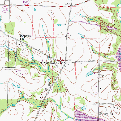 Topographic Map of Cross Roads Church, TX
